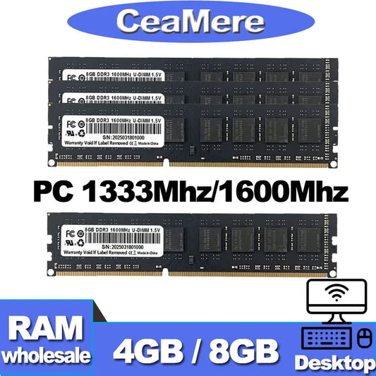 CeaMere DDR3 1~50 PCS Desktop Memory, 4GB/8GB, 1333MHz/1600MHz, PC Memory Module, 240PIN, 1.35V/1.5V, Wholesale Universal Memory