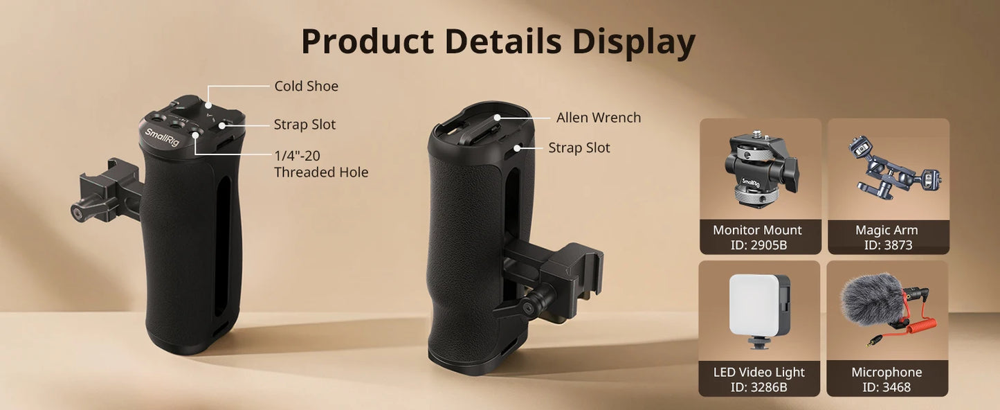 SmallRig mini NATO Side Handle Left and Right Changeable Vertically Adjustable to 43mm Side Handle Load 6kg 4840