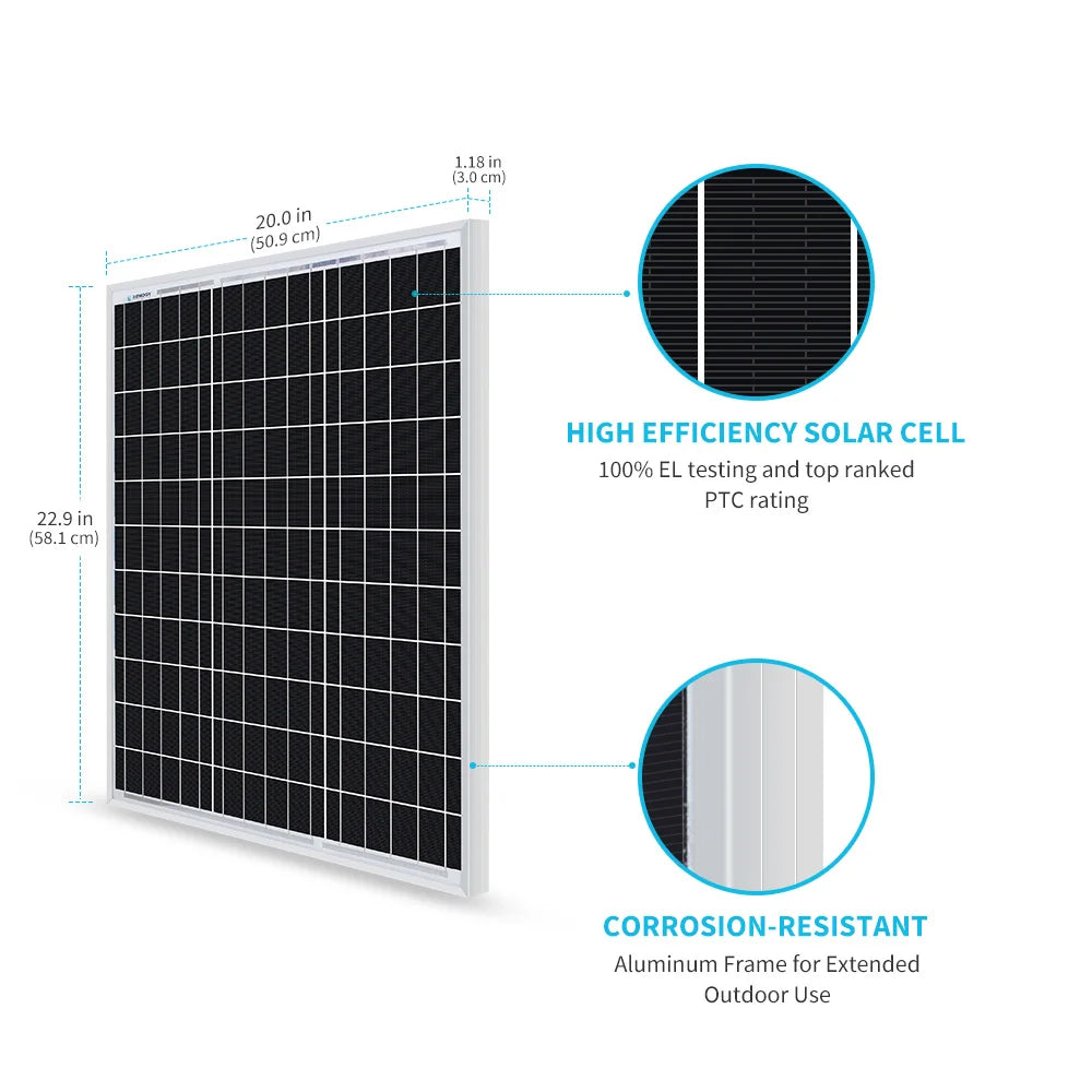 Renogy Solar Panel 50 Watt 12 Volt, High-Efficiency 50W Solar Panel Monocrystalline PV Module Power Charger for RV Marine