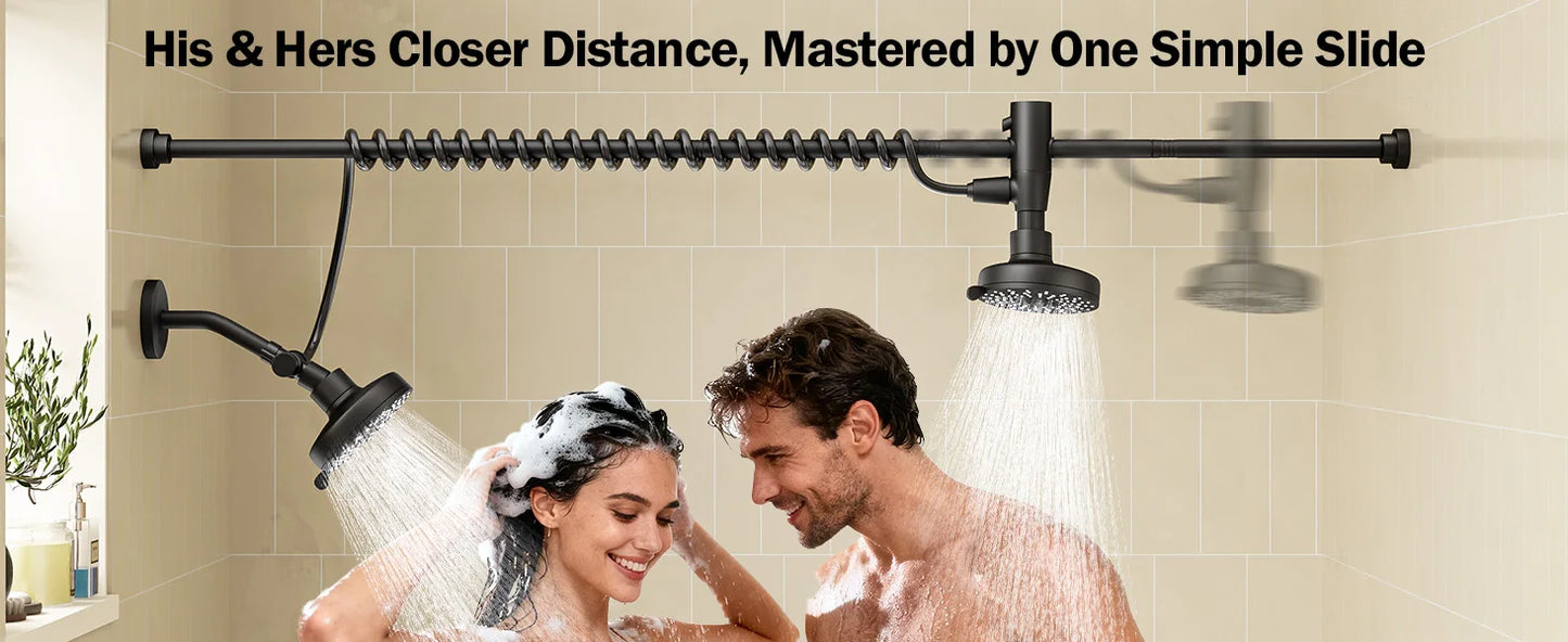 Tandem Shower Head For Couples, Dual Shower Head with Original Adjustable Slider, High Pressure Double Shower Head for Two