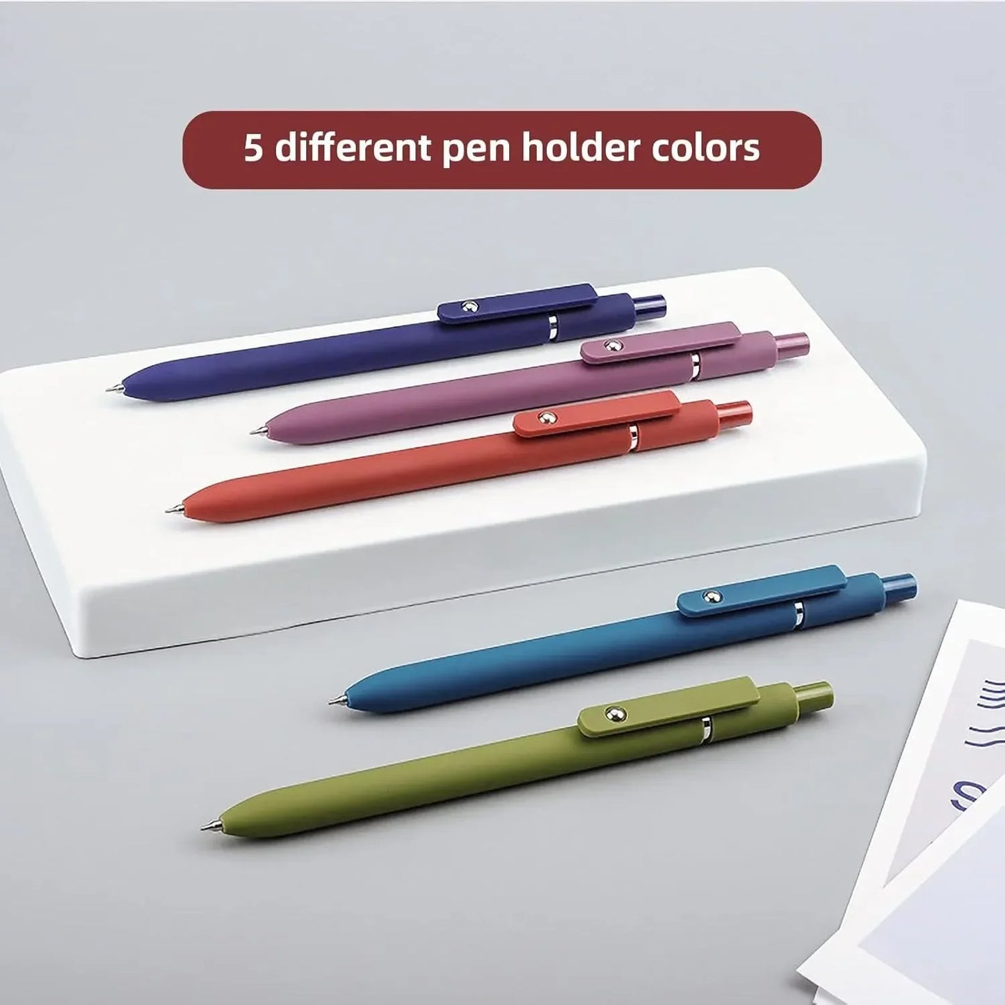 Gel pen, 5 0.5mm black ink pens, silicone grip, high-end series metal clip retractable pen (vintage)