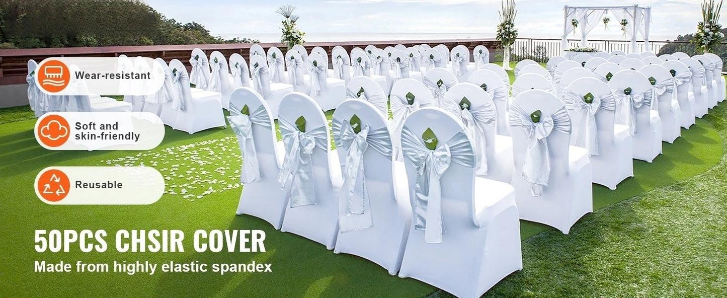 SucceBuy12/30/50/100Pcs Wedding Chair Cover Spandex Stretch Slipcover for Restaurant Banquet Hotel Dining Party White Cover