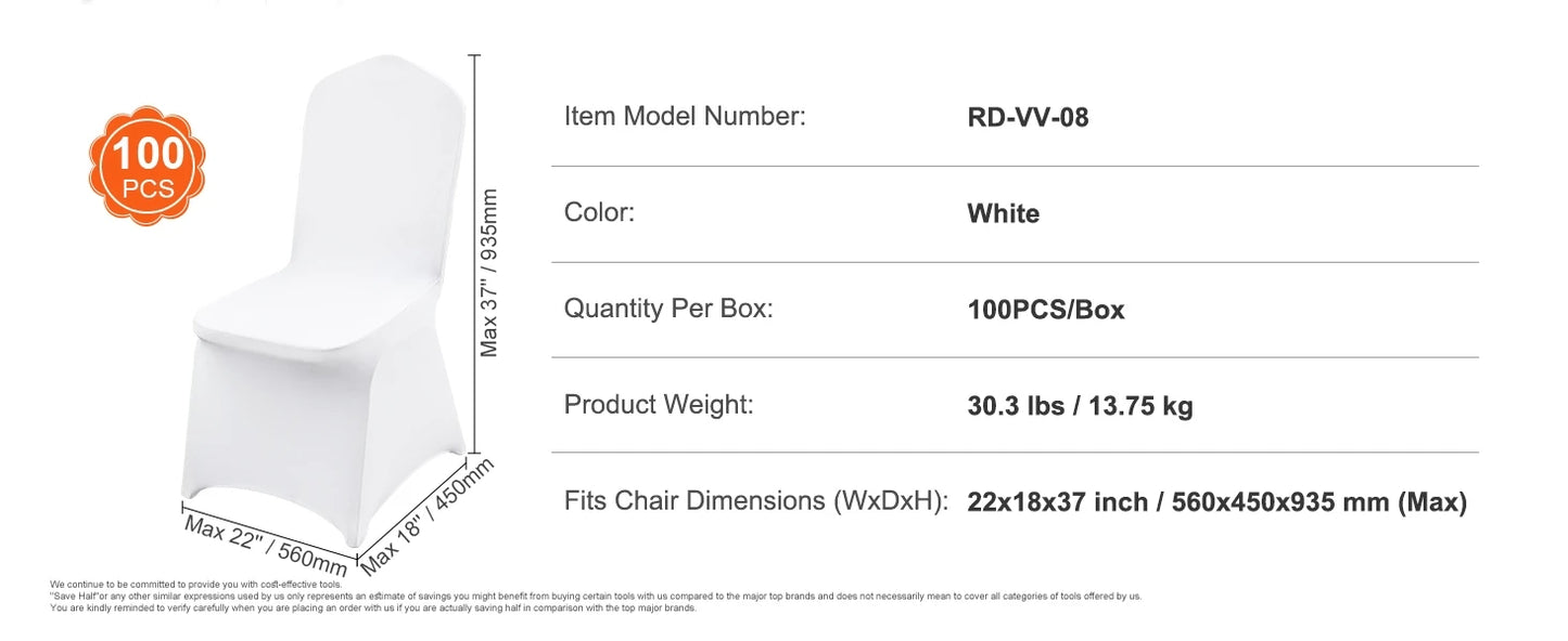 SucceBuy12/30/50/100Pcs Wedding Chair Cover Spandex Stretch Slipcover for Restaurant Banquet Hotel Dining Party White Cover