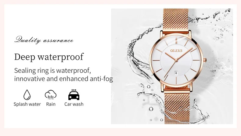 OLEVS Watch Women Rose Gold Top Brand Luxury JAPAN Movement Quartz Ultra Thin Ladies Watch Calendar Date Necklace Watch Set