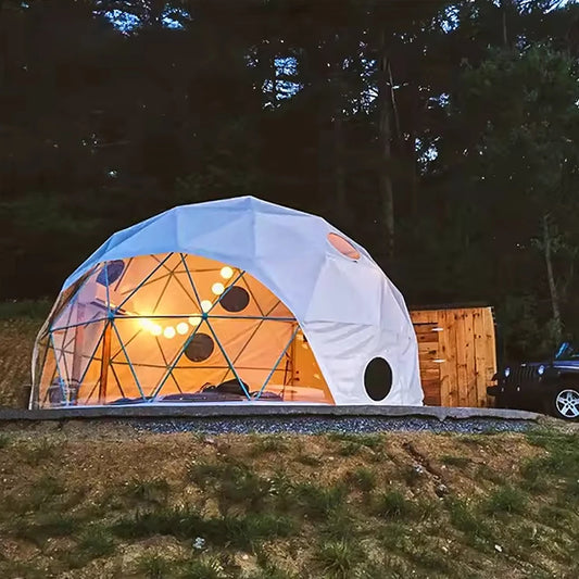 6M 7M Luxury Waterproof Geodesic Dome PVC Spherical Tent Hotel Resort for Glamping Outdoor Luxury Glamping Dome with Bathroom