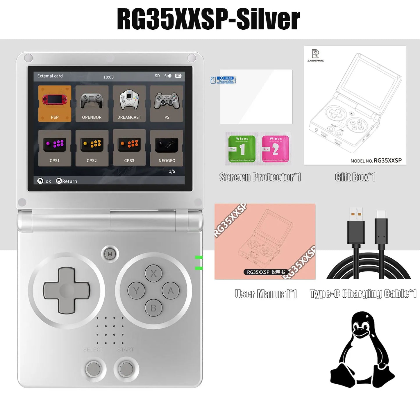 ANBERNIC RG35XXSP 3.5'' IPS Screen Flip Handheld Console Linux System HDMI-compatible TV Output  64G 5500 Games Pre-installed