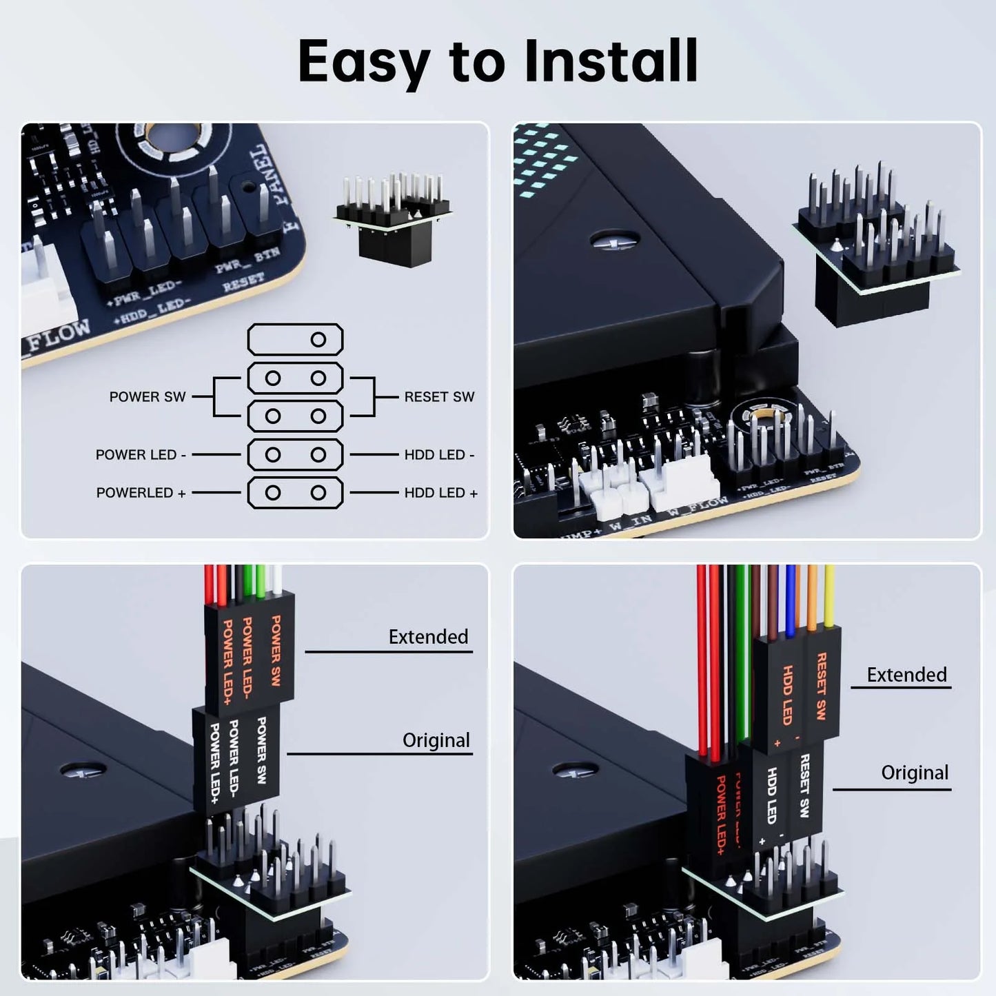 2M RGB LED Lights Computer Desktop Switch PC Motherboard External Start Power On/Off And Reset Button Extension Cable Key Switch