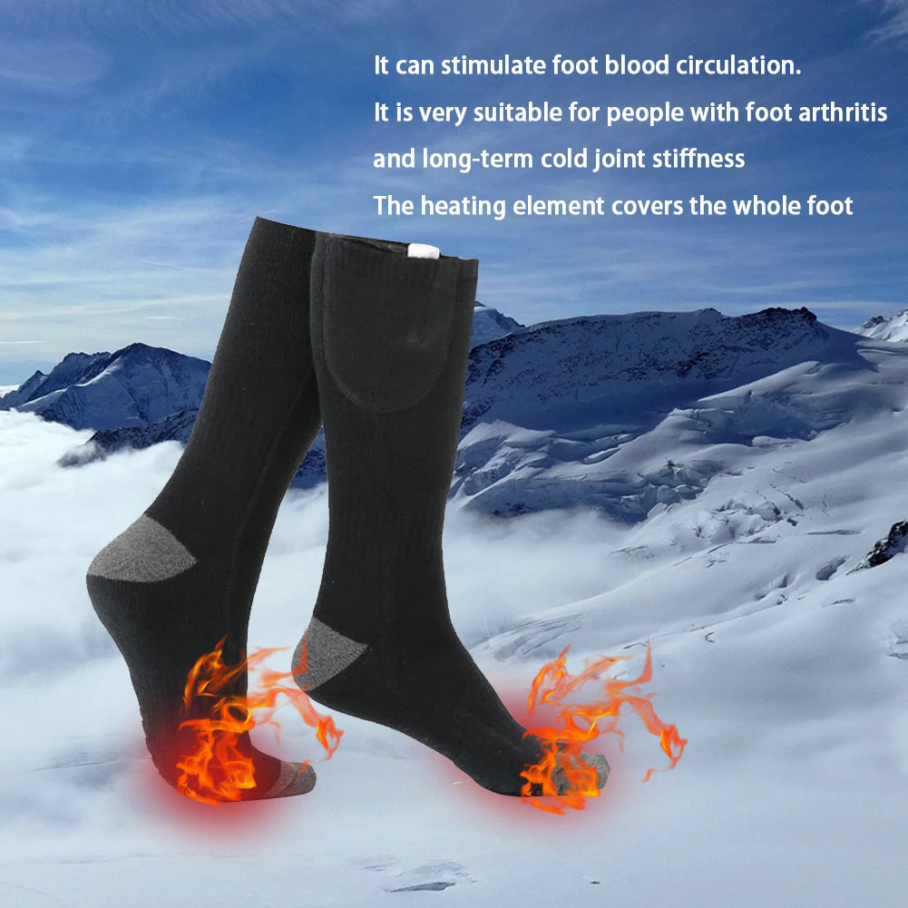 1Pair Winter Heated Socks Anti Slip Battery Powered Cold-Proof Skiing Sock Heating Warm Long Socks For Hiking Without battery