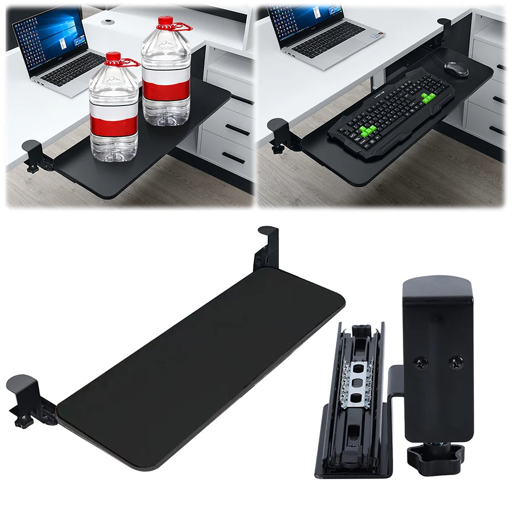 Ergonomic Clamp-On Keyboard Tray Sliding under Desk Platform Retractable Computer Desk Organizer Office Keyboard Drawer