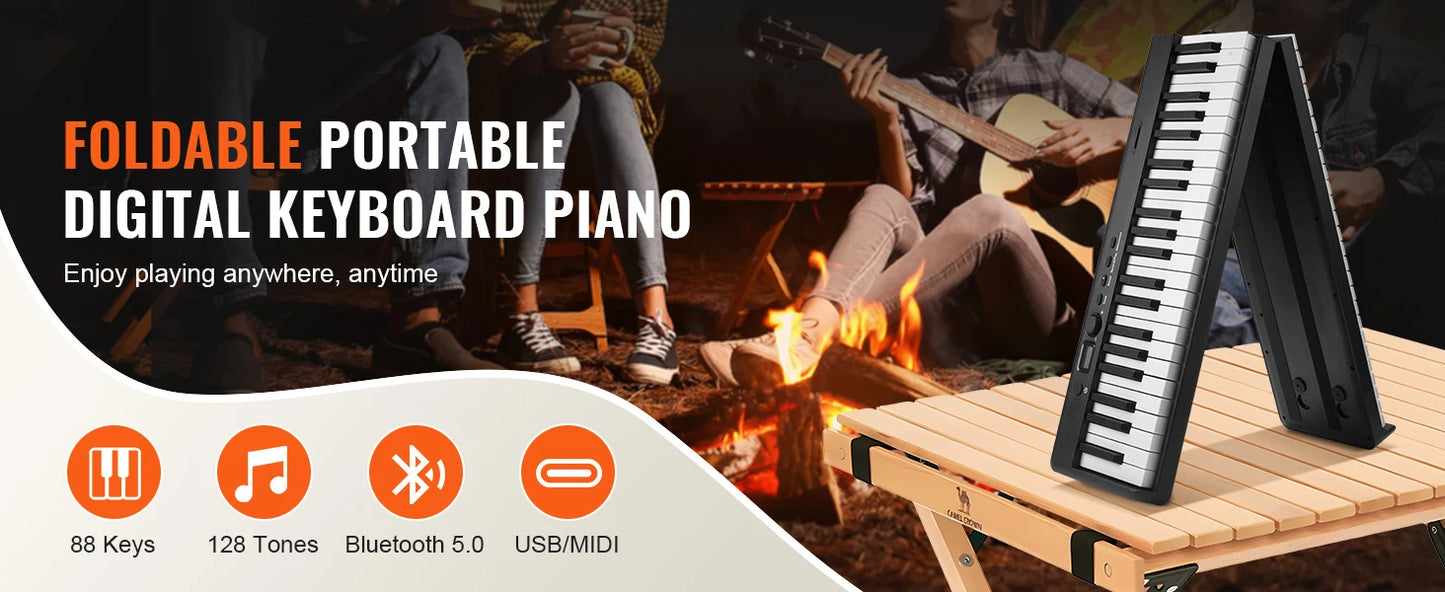 SucceBuy 61 or 88 Key Folding Keyboard Piano Bluetooth & MIDI  Electronic Digital Foldable Piano Rechargeable for Beginners Use