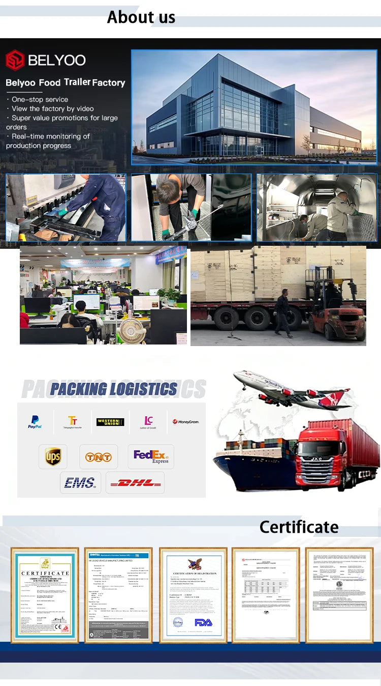 Belyoo Fast Food Truck Mobile BBQ Trailer Ice Cream Cart Concession Trailer Juice Vending Car Food Kiosk Trailers Fully Equipped