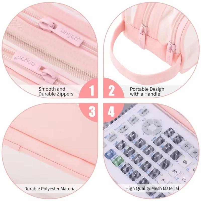 Transparent Mesh Pen Bag for Carrying Student Exam Supplies,Large Capacity Storage for Stationery,Simple Design Pen Case