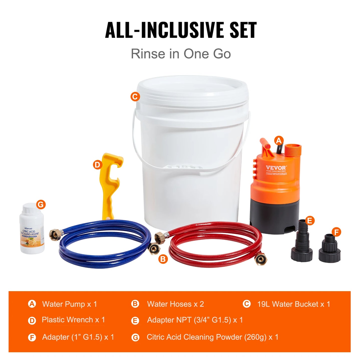 SucceBuy Tankless Water Heater Flushing Kit Includes Efficient Pump & 5 Gallon Pail & 2 Hoses & Descaling Powder Quick Instal
