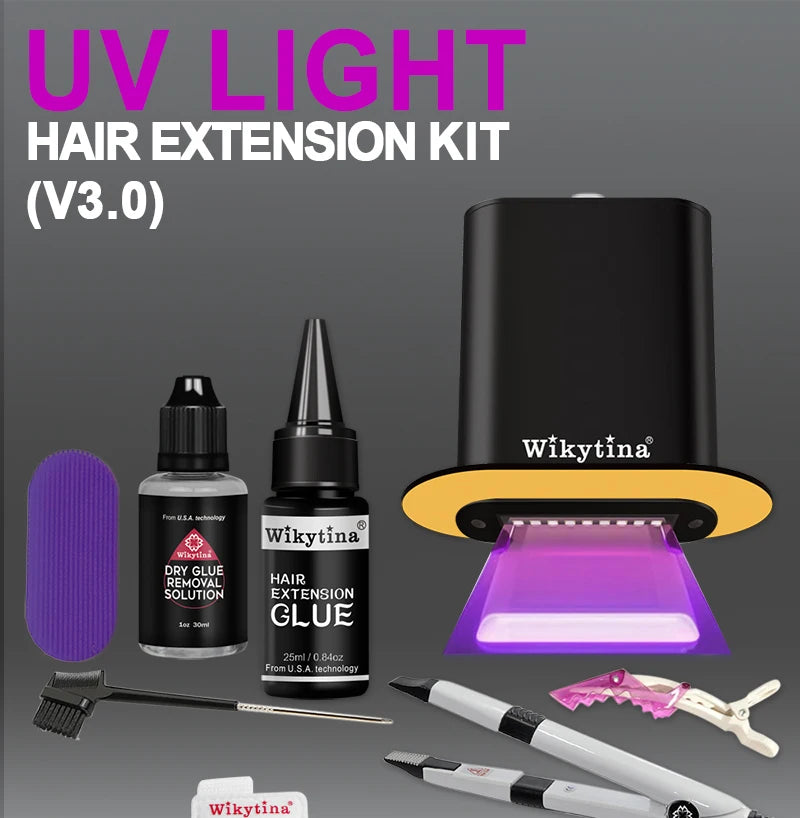 NEW UV V Light Technology Hair Extensions kit Machine Remover Glue applicance tools Set For Tape Hair extension for salon