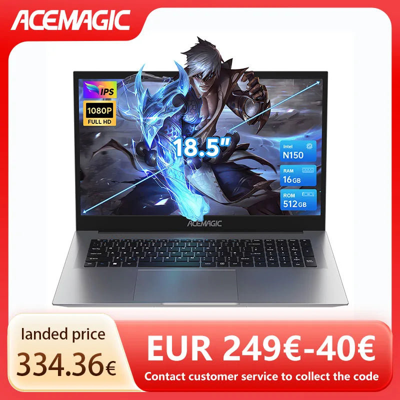 ACEMAGIC 18.5"Laptop Computer Windows 11 PRO 8000 mAh Battery Intel N150 Quad-Core Processor 16GB DDR4 RAM 512GB SSD Wifi5