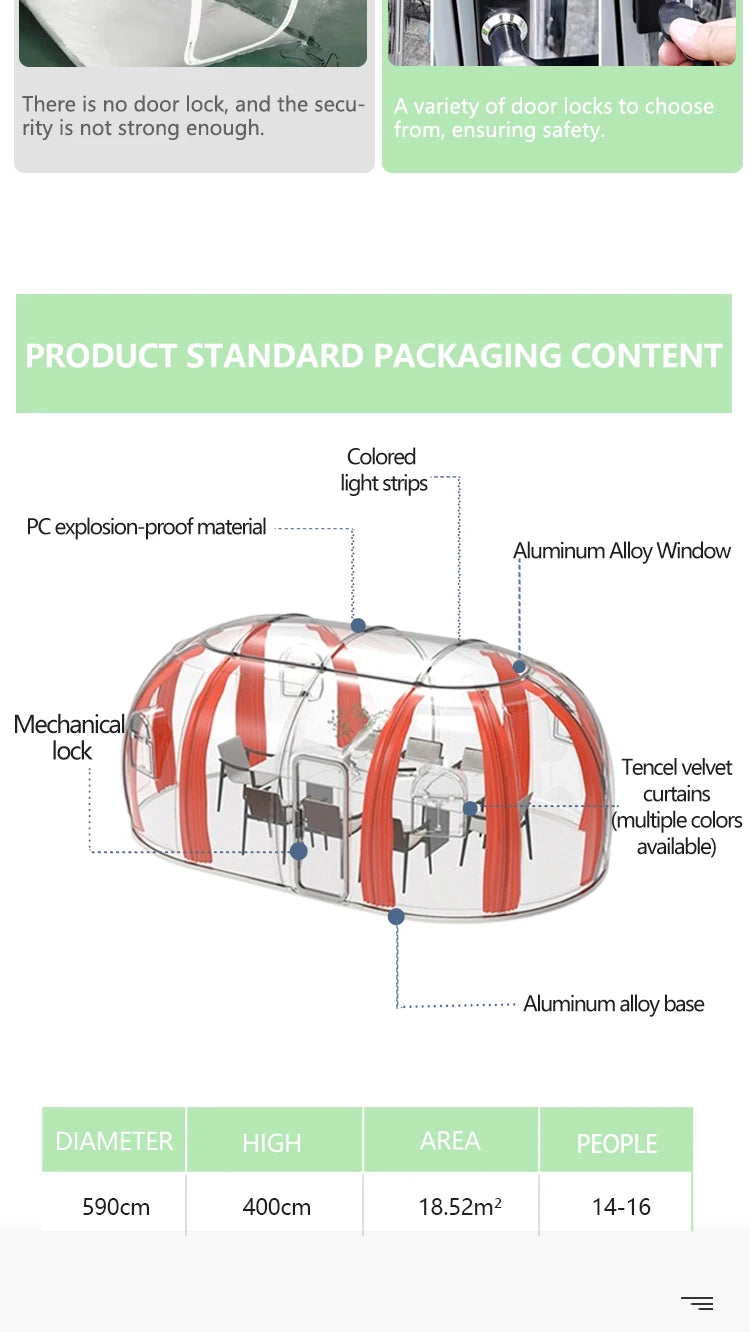 5.9m Outdoor Dome Tent Camping Transparent Starry Sky Capsule Tent PC Dome Tent All-Weather Protection Immersive Experience