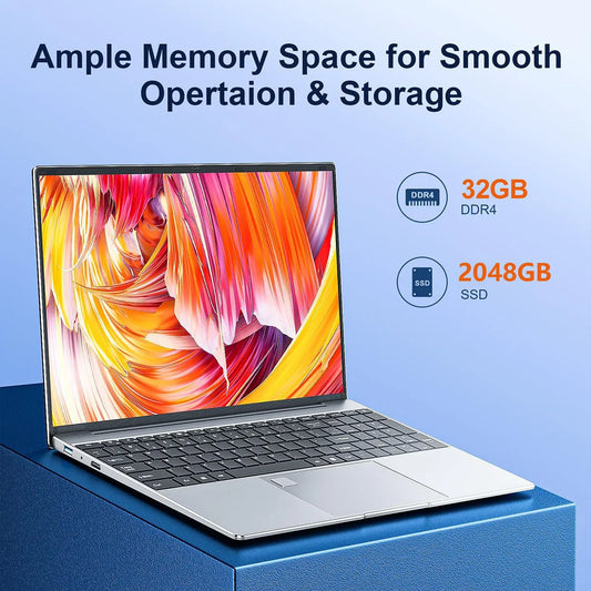 15.6-inch Laptop Windows 11 32GB RAM DDR4 2TB SSD Intel N5095 Full HD Office PC with Backlight Fingerprint Laptop Macbook Air