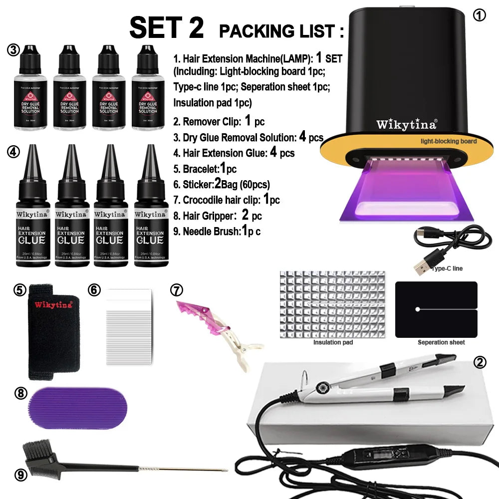 V Light Hair Extensions Set with UV Glue Hair Extension Kit Technology and Tools for Easy Application and Salon Quality Results