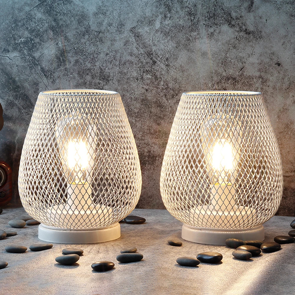 2Pcs White Metal Table Lamp Battery Operated Lamp Outdoor Lantern with LED Edison Bulb for Weddings Party Patio Event Home Decor