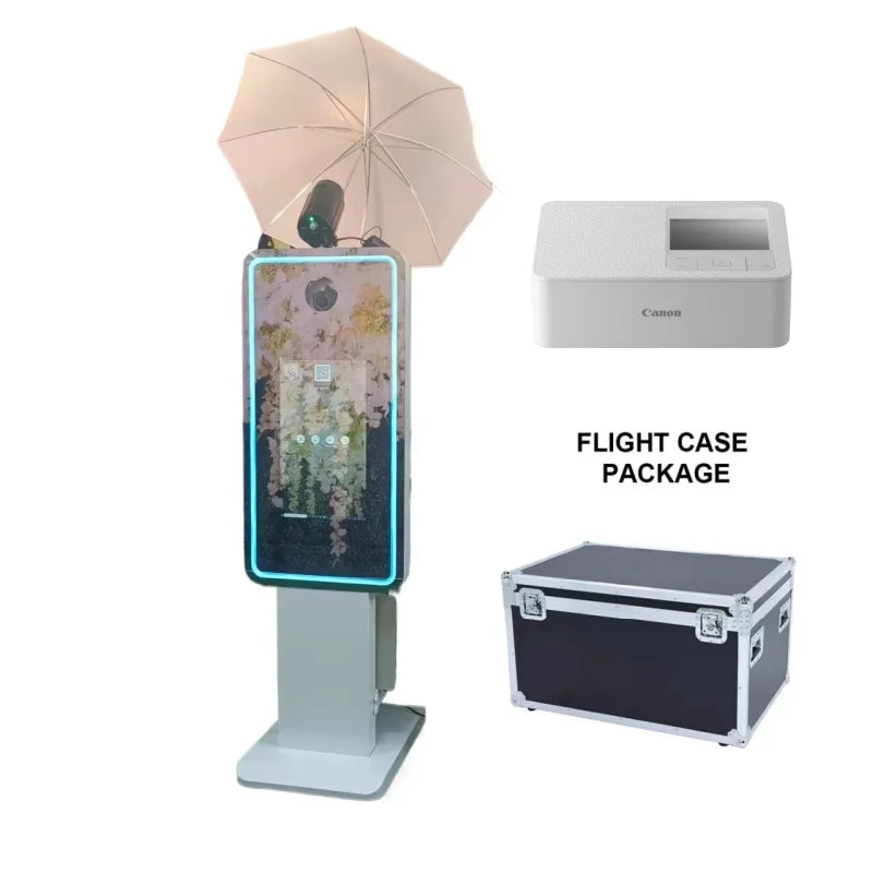 Portable Mirror Photo Booth Selfie Machine 21.5 in Touch Screen with Wheels and Flight Case for Party and Event