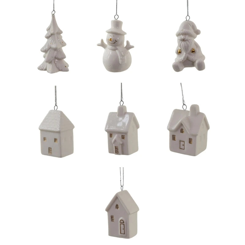 Festival Ceramic Snow House Christmas Tree Hanging Ornament for Holiday Decors