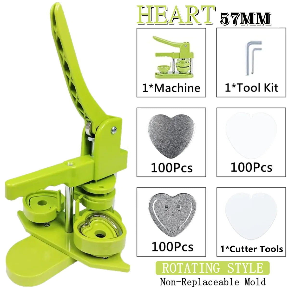 Badge Pin Button Maker Machine DIY 25/32/37/44/58MM Badges Set with 100Pcs Button Parts+Circle Cutter, Badge Press Maker Machine