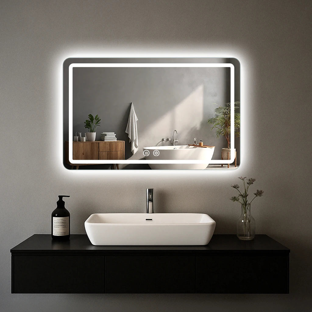 36x24 inch LED Bathroom Mirror Vanity Mirrors with Backlit Lights Fogless Makeup Mirror Wall Mounted with Demister