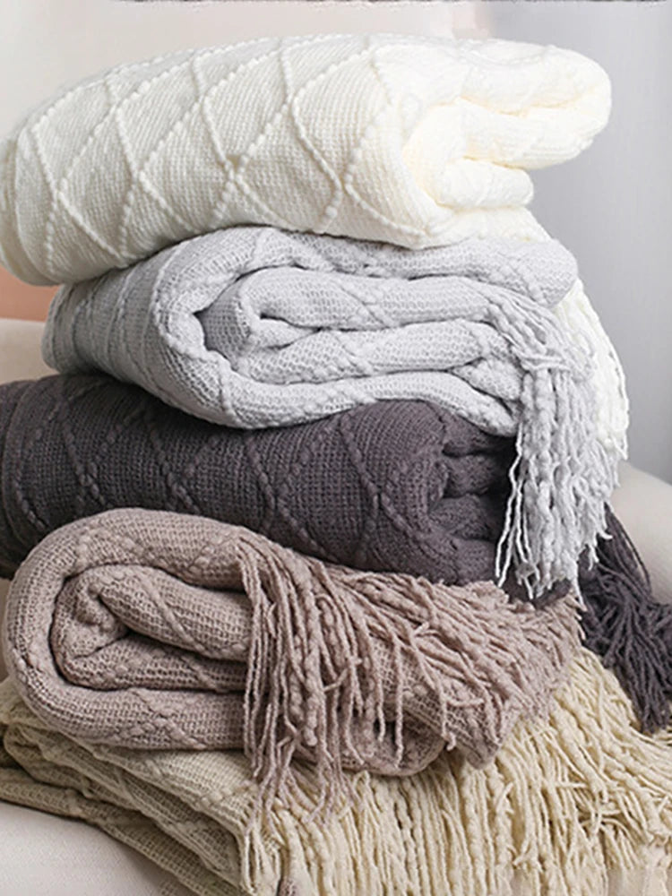 Nordic Knitted Shawl Sofa Blanket with Tassels Scarf  Sofa Emulation Fleece Throw Blanket TV Blankets Bed End Decor Drop Ship