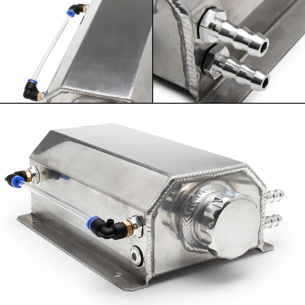 Universal  Aluminum 1L/2L Engine Coolant  Radiator Overflow Tank  Oil Catch Can Square Overflow Tank With Drain Plug