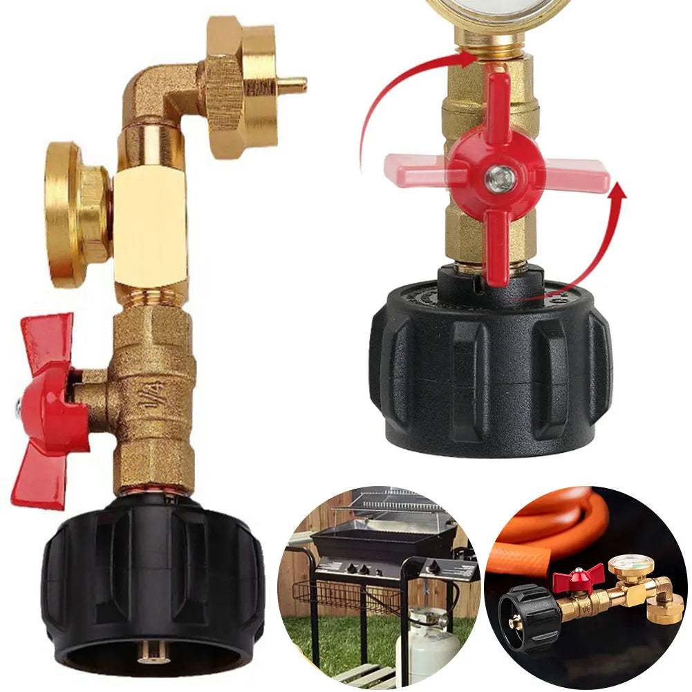 QCC1 Propane Refill Elbow Adapter with Valve and Gauge Propane Refill Pressure Adapter for 1 LB Propane Tank To Be Refilled