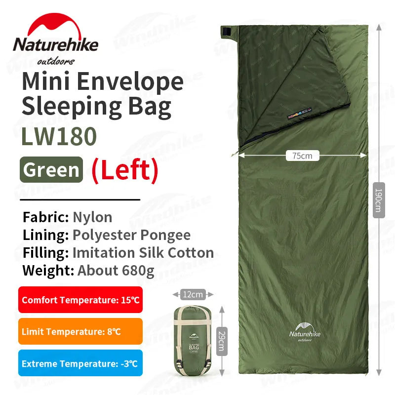 Naturehike LW180 Camping Sleeping Bag Ultralight Spring Summer Cotton Sleeping Bag for Single Couple Tourist Hiking Waterproof