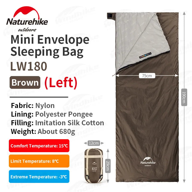 Naturehike LW180 Camping Sleeping Bag Ultralight Spring Summer Cotton Sleeping Bag for Single Couple Tourist Hiking Waterproof