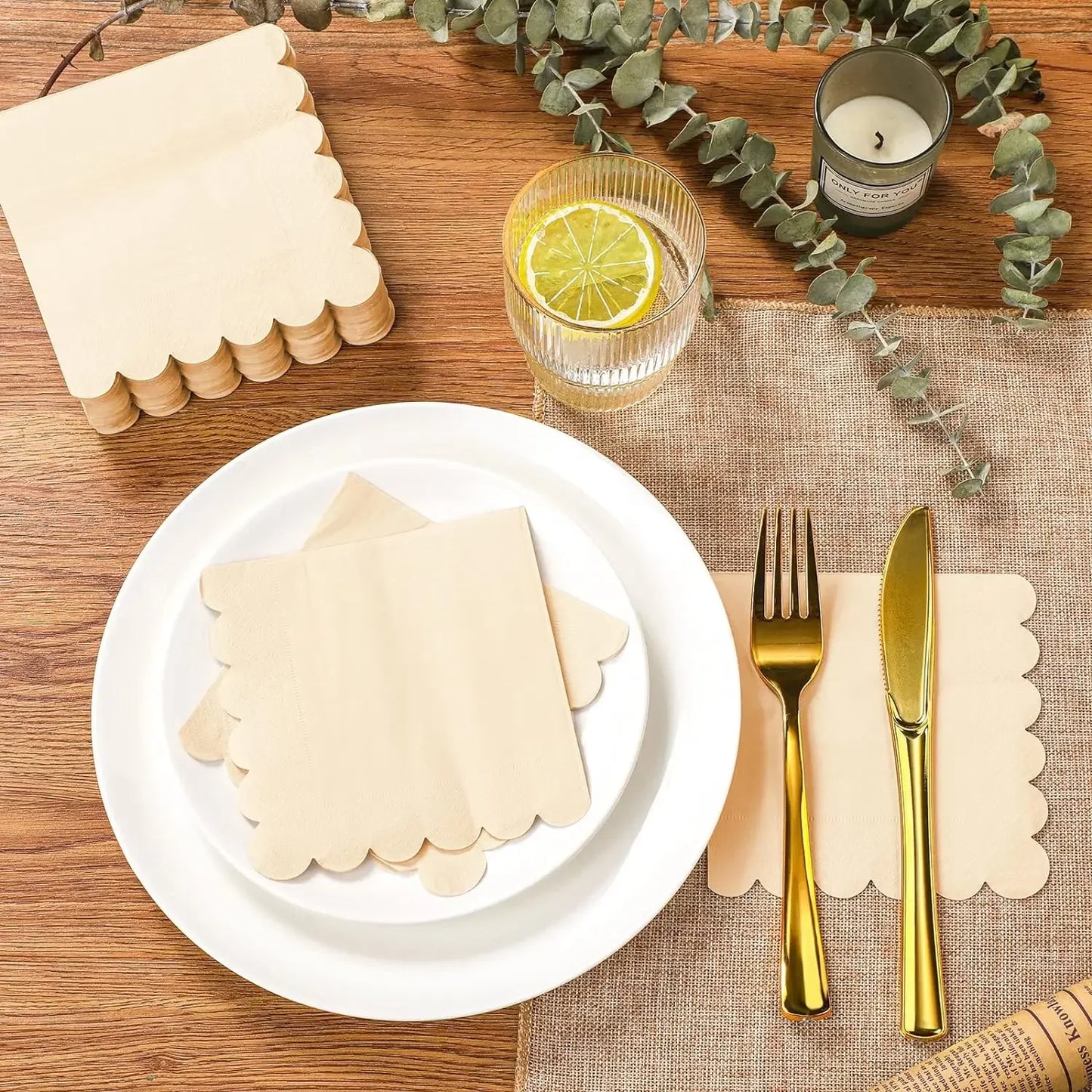 50-300PCS Paper Napkins Disposable Party Napkin Beverage Napkins Scalloped Cocktail Napkins for Wedding Dinner Birthday 5x5Inch