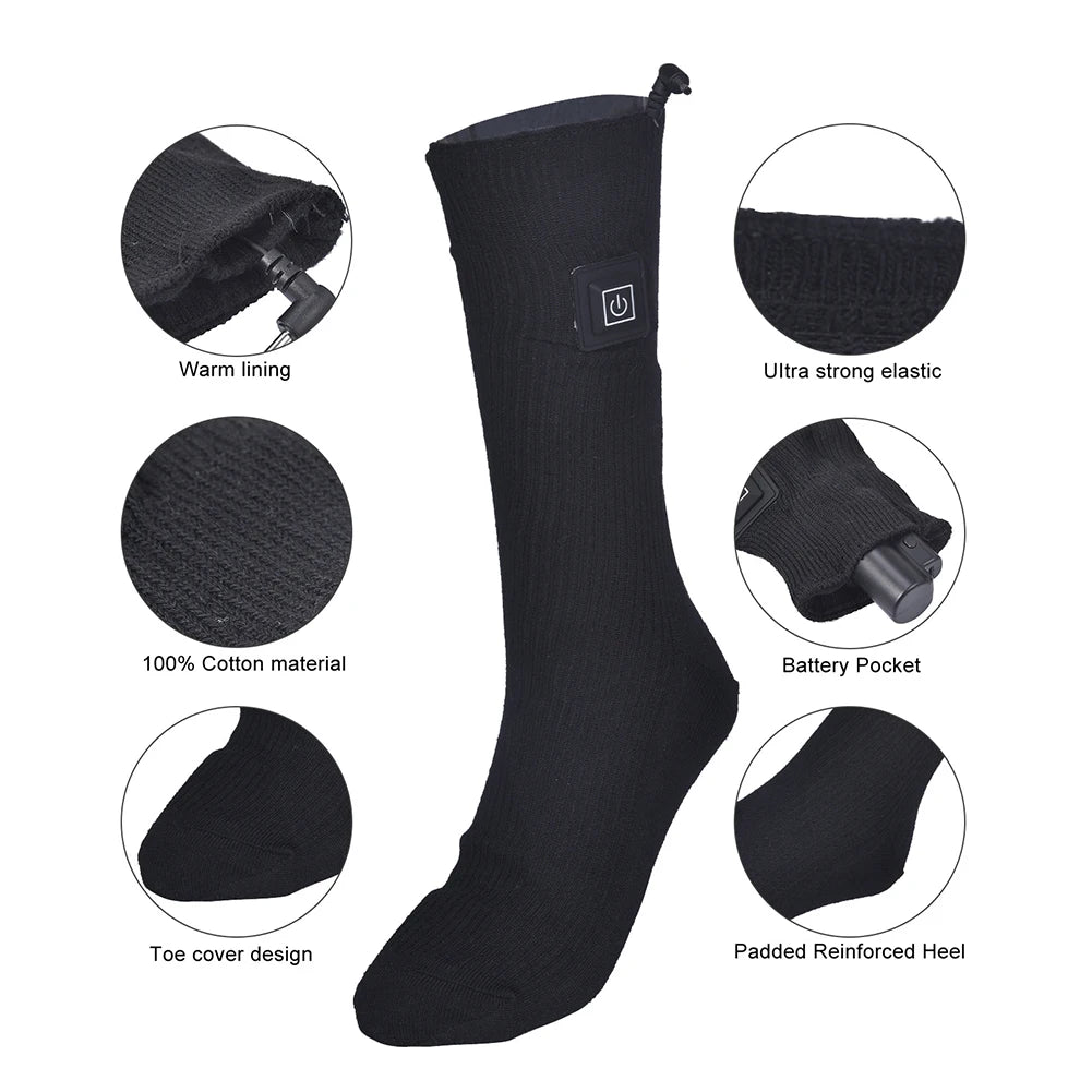 1Pair Winter Heated Socks Anti Slip Battery Powered Cold-Proof Skiing Sock Heating Warm Long Socks For Hiking Without battery
