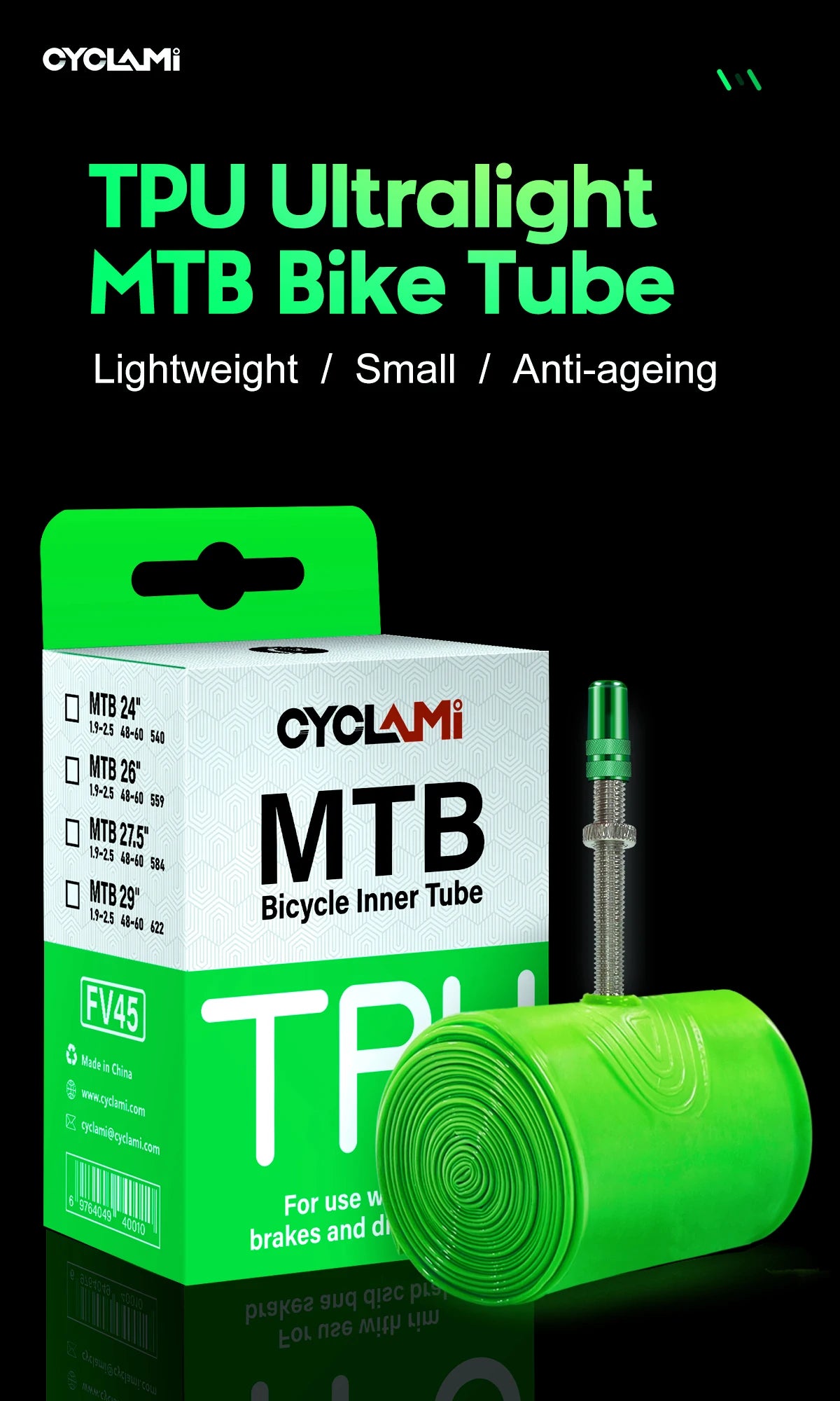 2pcs CYCLAMI Ultralight Bike Inner Tube 26 27.5 29 Inches MTB Bicycle TPU Material Bicycle Tire 45mm French Valve FV Super Light
