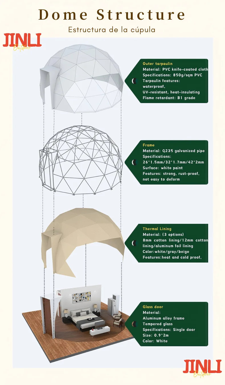 Factory Global Shipping Geodesic Dome Tent Spherical Tent Hotel Resort Outdoor Luxury Glamping Dome Transparent Starry Sky Tent