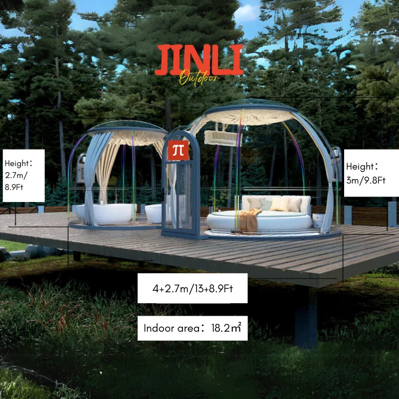 4meter + 2.7meter Transparent PC Bubble House Dome Tent Geodesic Igloo Round Clear House Catering Cabin Hotel Resort Luxury Camp
