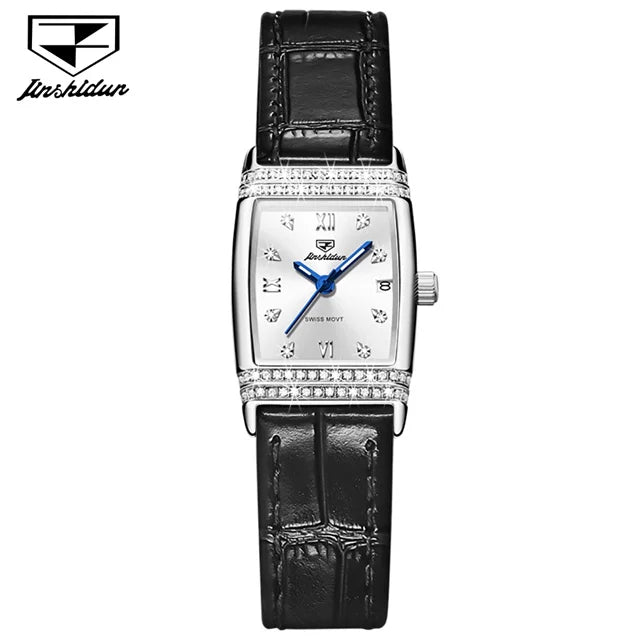 JSDUN Woman Watch Luxury Diamond Dial Comfortable Leather Watchband Fashion Square Rose Gold Quartz Wristwatches Montre Femme