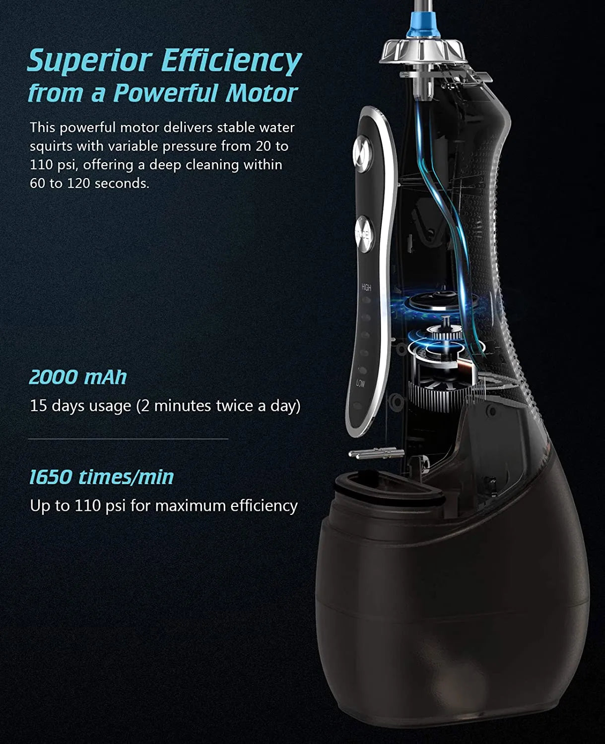 KinseiBeauty 5 Modes Oral Irrigator Teeth Whitenin Portable Dental Flosser USB Rechargeable 300ml Tank Water Flosser Dental