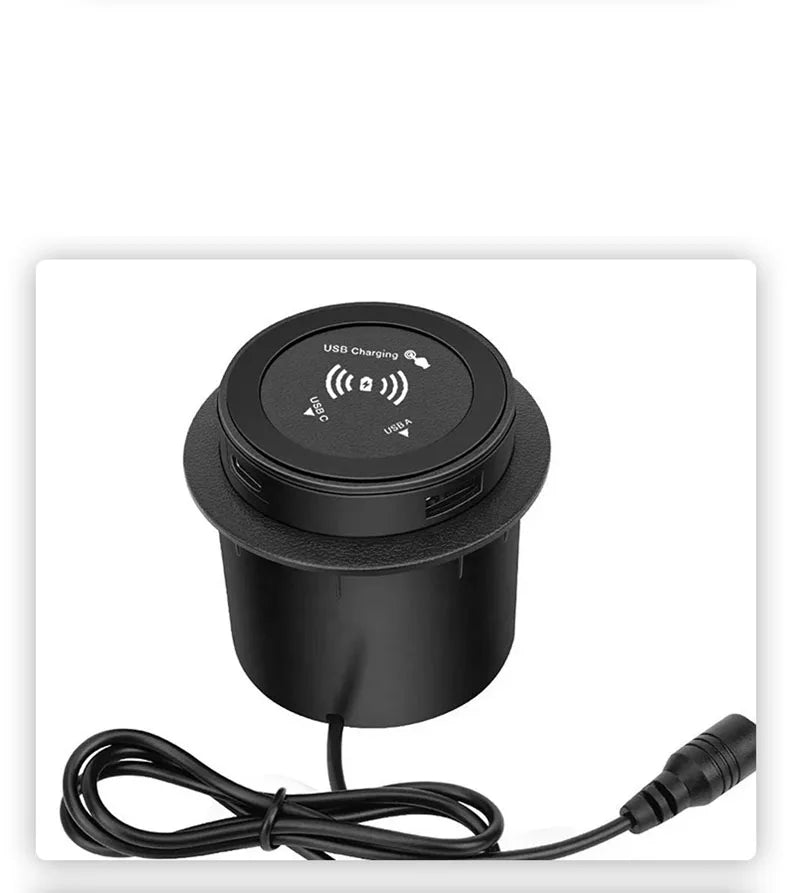 Universal Fast Wireless Charger Desktop Embedded Supports PD30W And USB Wired Charging 5V 3A Furniture Opening Desk Hole HUB