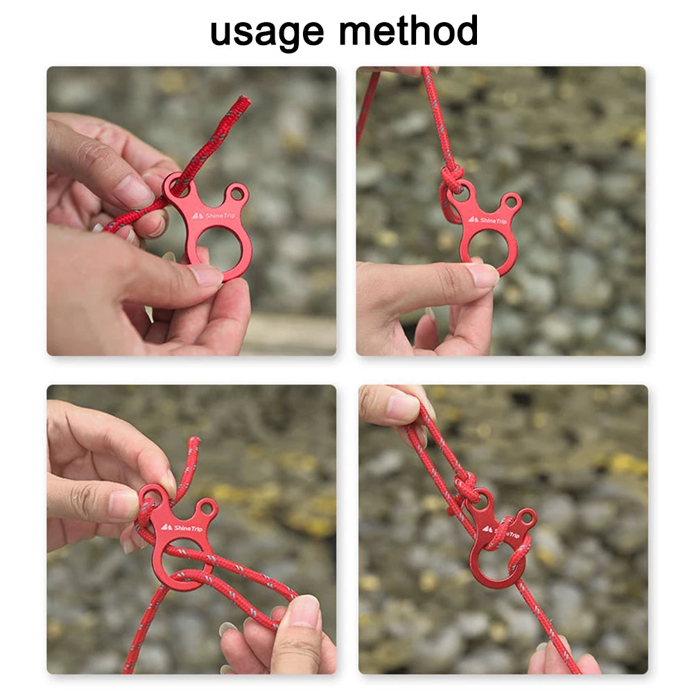 10pcs Tent Rope Buckle Aluminum Alloy Outdoor Camping Parachute Cord Buckle 3Hole Tensioners Fastener Travel Awning Buckles Tool