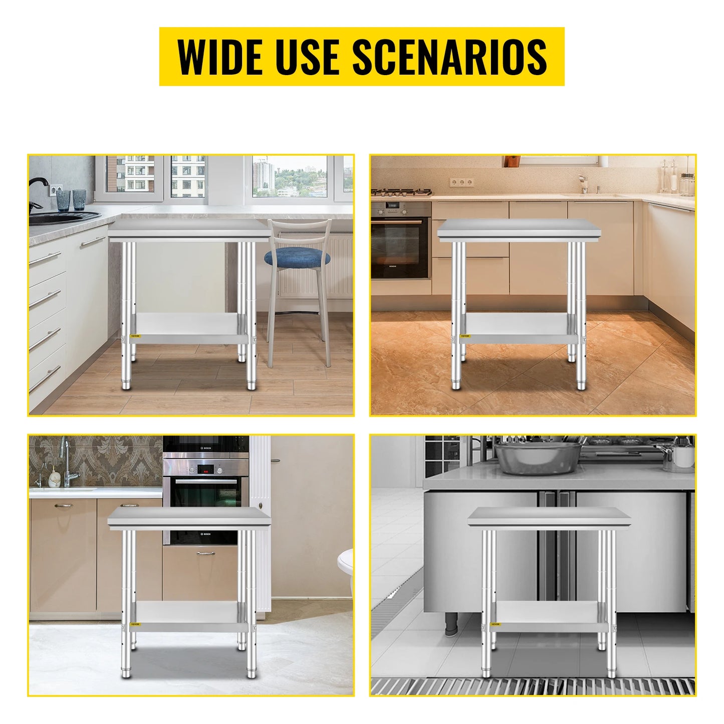 SucceBuy Stainless Steel Kitchen Work Bench Commercial Catering Table Worktable w/Undershelf 330LBS 286LBS for Restaurant Garage
