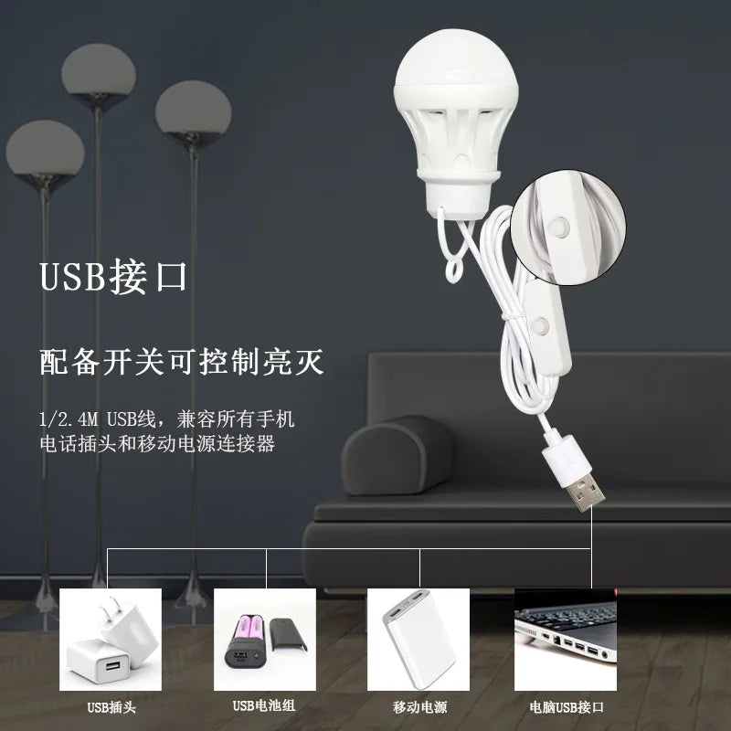 ZK50 LED Light Portable 5W Light Bulb Student Reading Learning Camping Outdoor Lighting Camping Light Mini USB Pendant Light