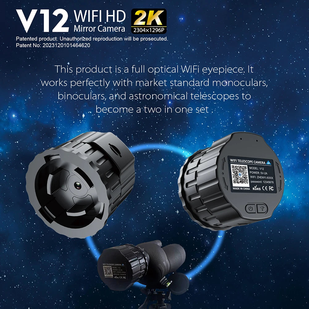 4 Million Pixel HD WiFi Electronic Eyepieces for 25mm-50mm Scopes WiFi Telescope Eyepiece Camera Portable Spotting Scope Camera