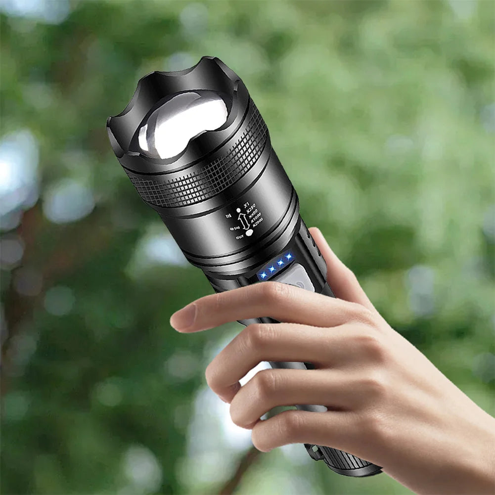 XHP50 Handheld LED Flashlight Power Display Powerful LED Flashlight 300LM Powerful Zoom Lamp Mobile Power Bank for Power Outages