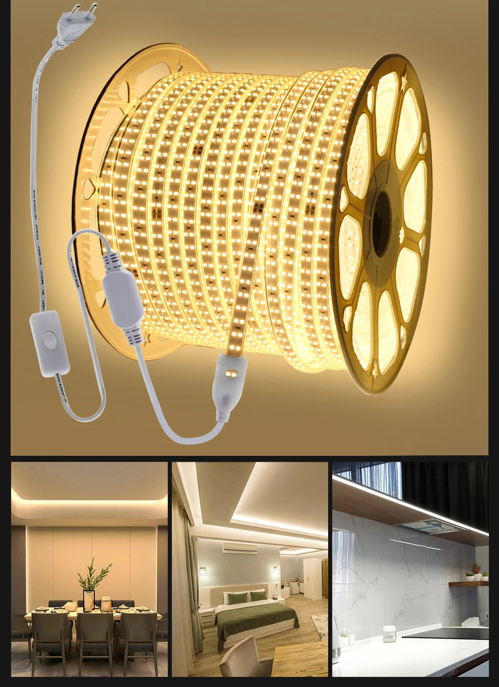 220V LED Strip 2835 High Safety High Brightness 180LEDs/m3000K 4000K 6000K Flexible LED Light Outdoor Waterproof LED Strip Light