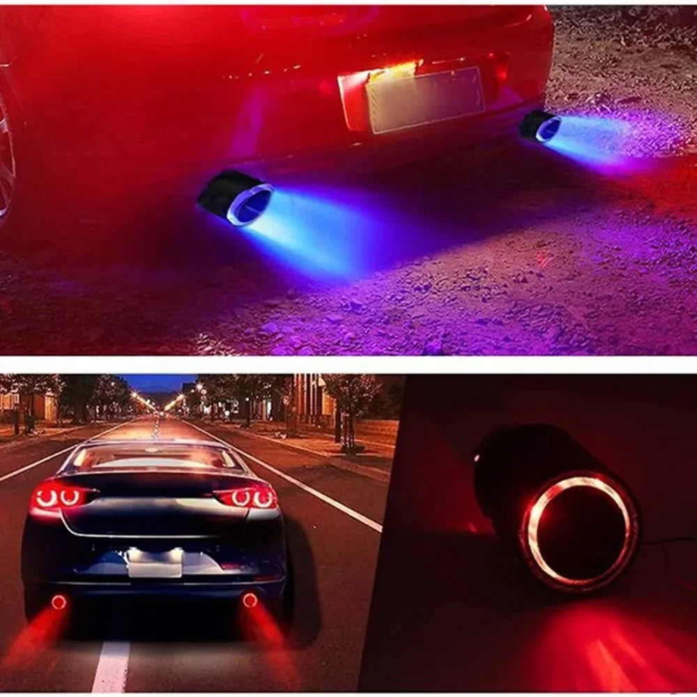 Exhaust Muffler Light Flaming Universal LED Tip Pipe Straight Car Modified Single Outlet Exhaust Pipe Tail Throat Red/Blue