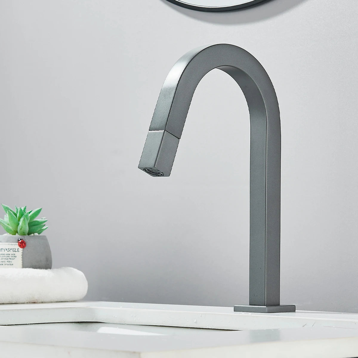 FMHJFISD Basin Sink Faucet Black/Chrome Deck Mount Single Cold Water Mixer Tap Single Hole Rotary Switch Bathroom Crane