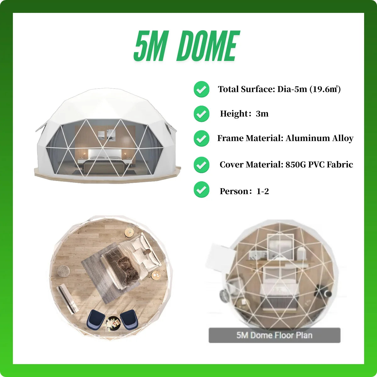 Luxury Camping Geodesic Dome House Hemispherical House PVC Geodesic Dome Tent Camping Dome Tent Hotel Tent for Glamping Resort