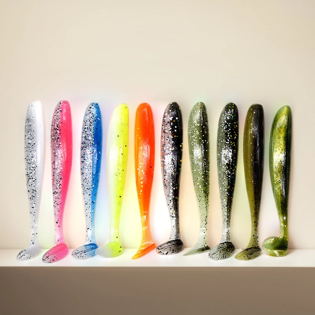 10Pcs 9cm T Tail Worm Soft Bait Plastic Fishing Soft Lure Paddle Tail Swim Baits for Bass Trout Freshwater Saltwater